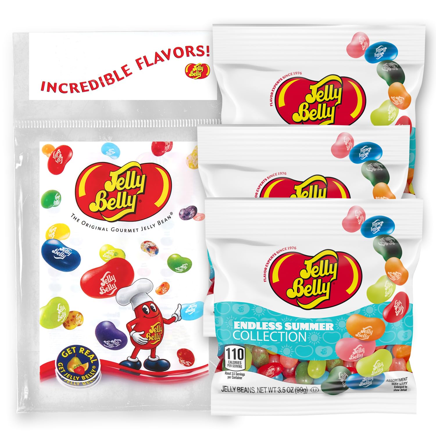 Jelly Belly Endless Summer Jelly Bean Collection, 3.5 oz Grab & Go Bags - Pack of 3 sold in Jelly Belly Bag