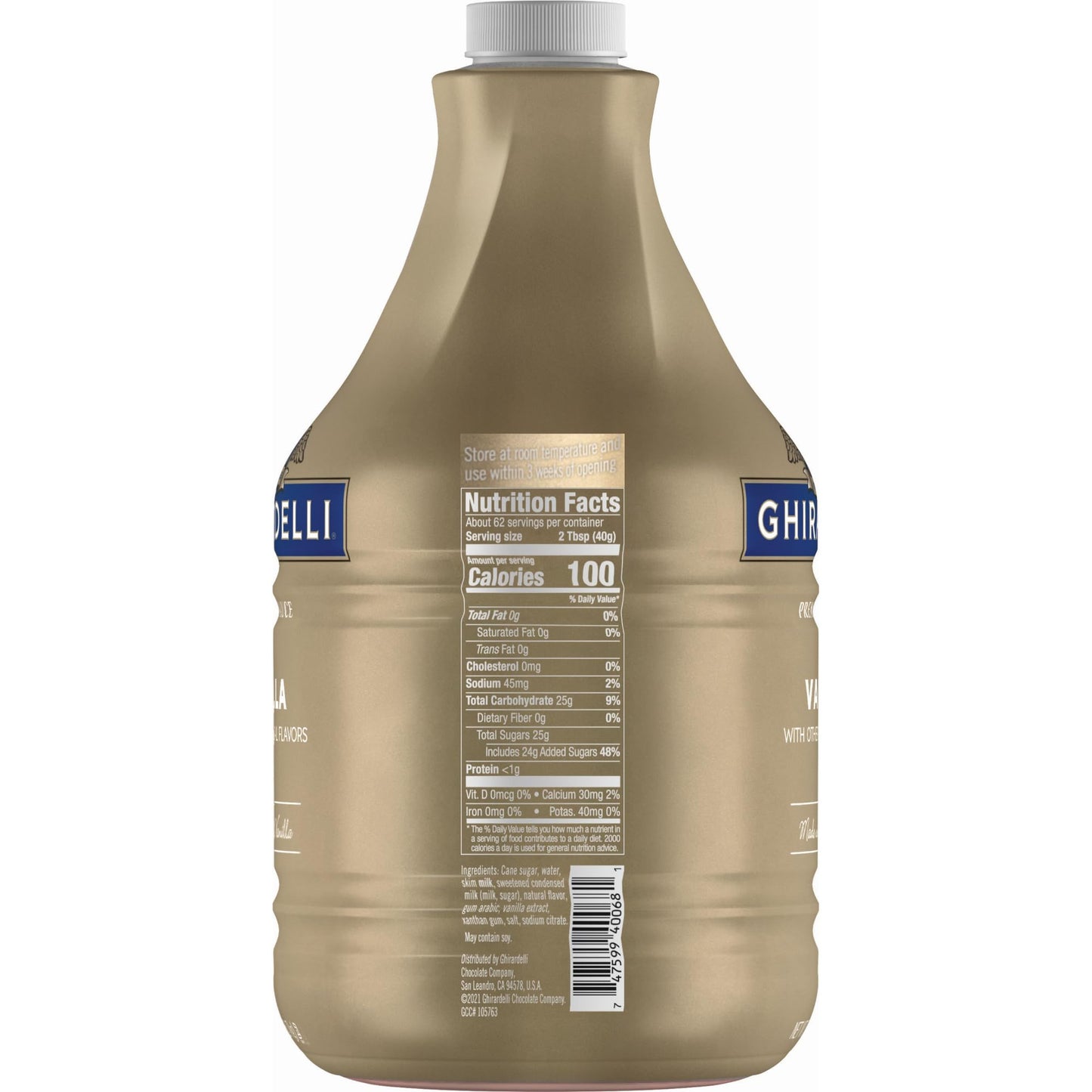 Ghirardelli Vanilla Sauce 87.3 Ounce Bottle with Ghirardelli Stamped Barista Spoon