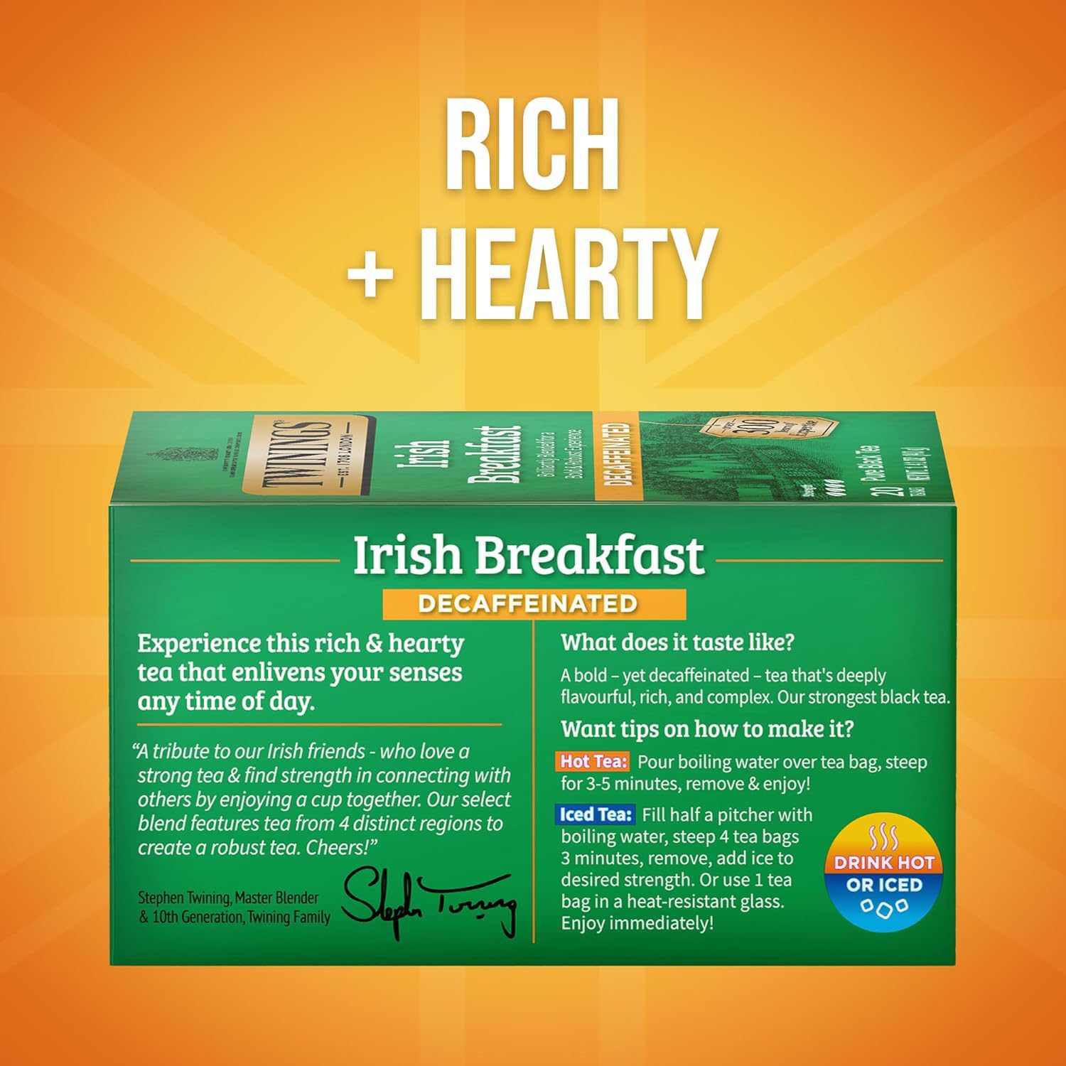 Twinings Tea Variety 2-Pack - English Breakfast, Caffeinated + Irish Breakfast, Decaffeinated, Black Tea Bags, Individually Wrapped, 20 Count Each