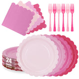 CENLBJ Pink Paper Plates and Napkins,Serves 24 Include Gradient 9 Inch Disposable Plates, Napkins, and Forks for Baby Shower, Wedding, Birthday