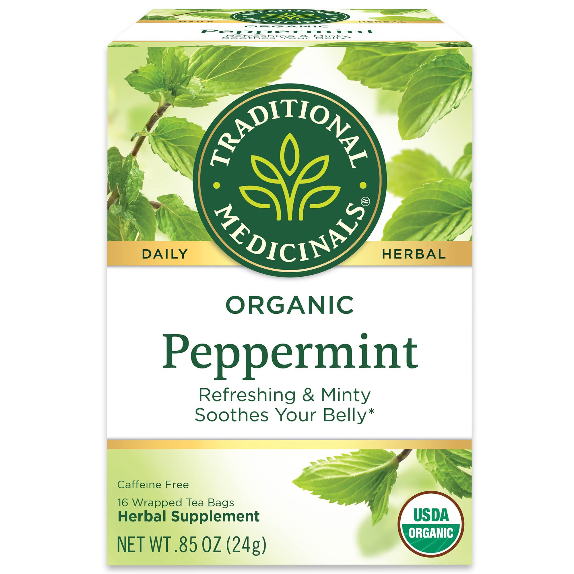 Traditional Medicinals Organic Peppermint Herbal Tea, Alleviates Digestive Discomfort, (Pack of 4) - 64 Tea Bags Total