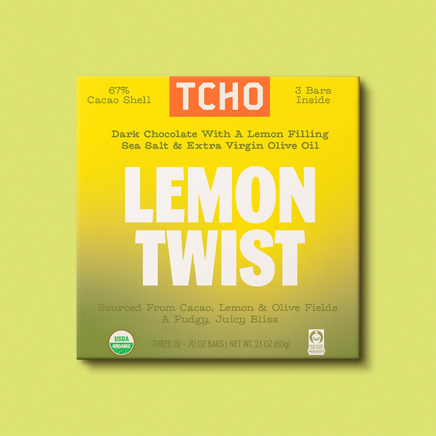 TCHO Lemon Twist Chocolate Bar (3 Pack) | 67% Dark Chocolate Shell with Lemon & Oat-Milk White Chocolate Filling | Plant-Based Organic & Fair Trade |