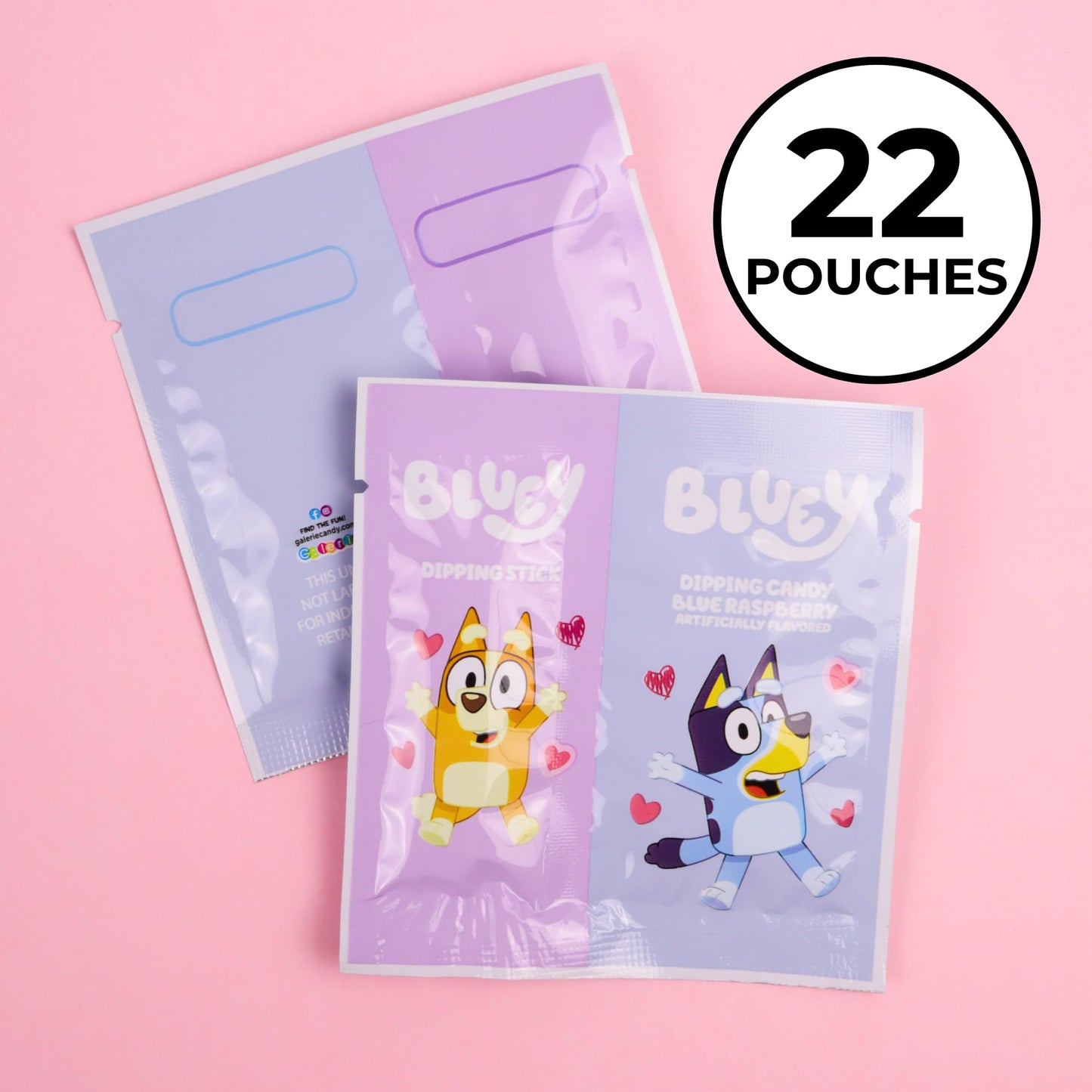 Bluey Dipping Sticks with Candy Powder Classroom Exchange Kit, Individual Packets for Party Favors, 22 Pouches