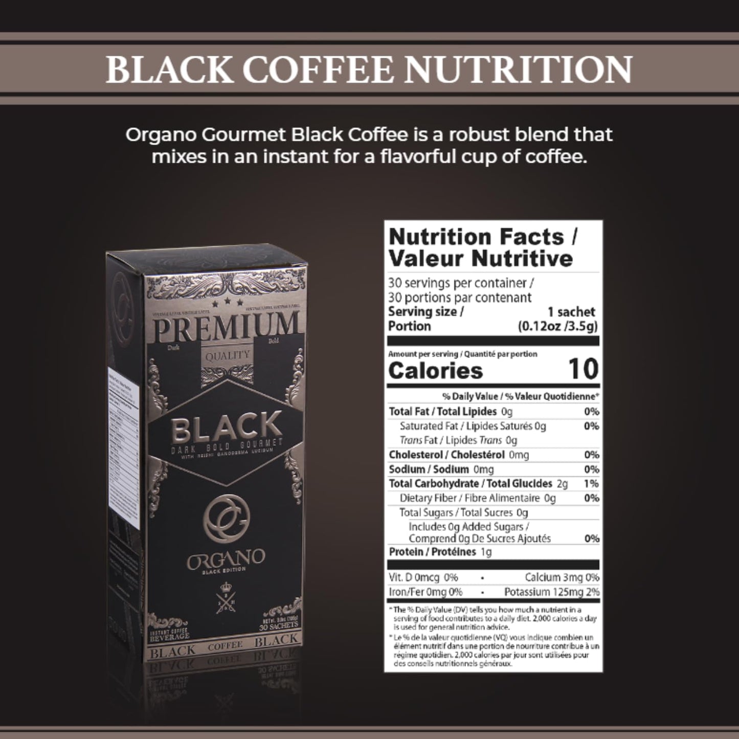 ORGANO Gourmet Black Coffee, 100% Certified Organic Ganoderma Lucidum (30 Sachets)