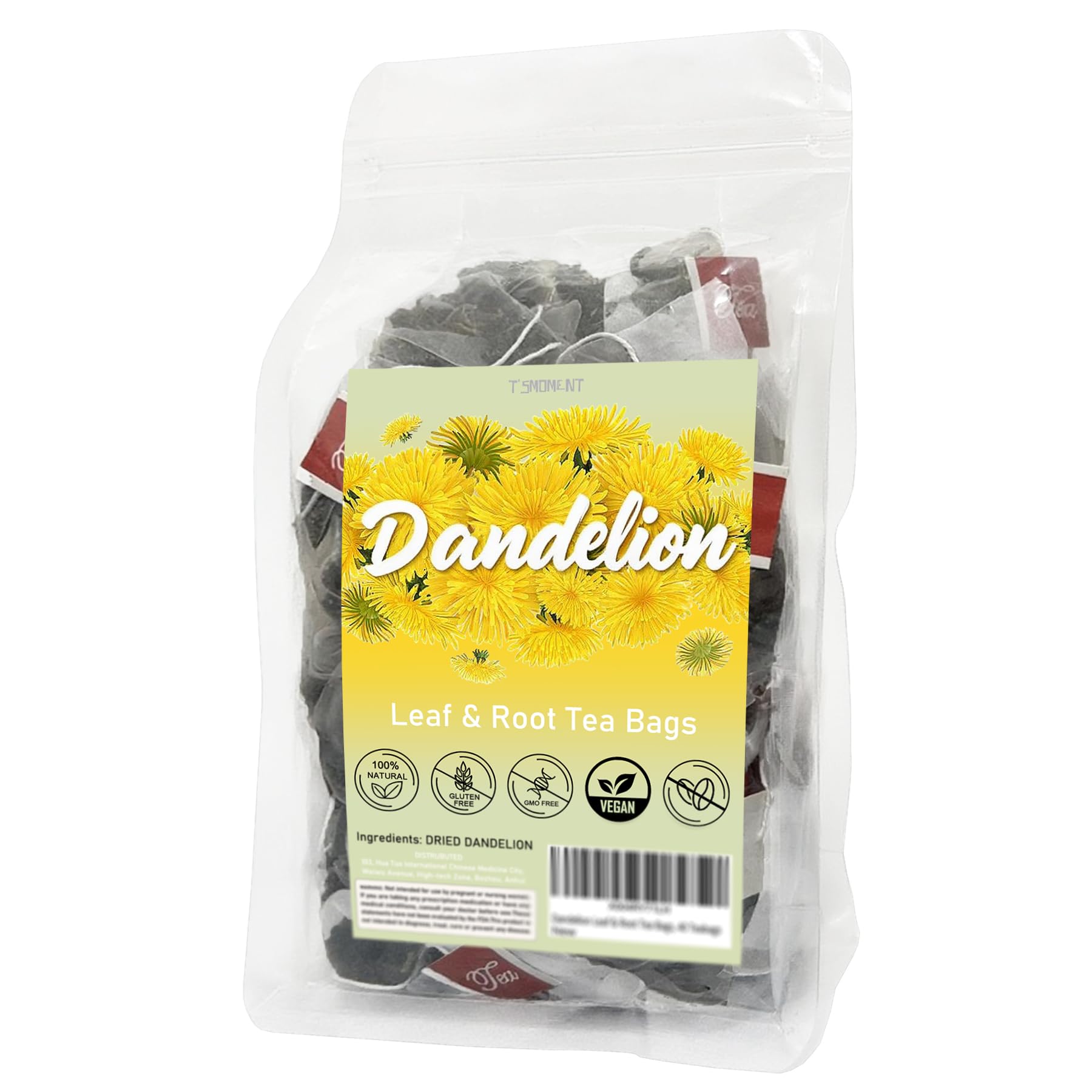 T'SMOMENT Dandelion Leaf and Root Tea Bags, 40 Teabags - Natural Dandelion Tea for Liver & Kidney Health, Caffeine-Free, Non-GMO, No Sugar