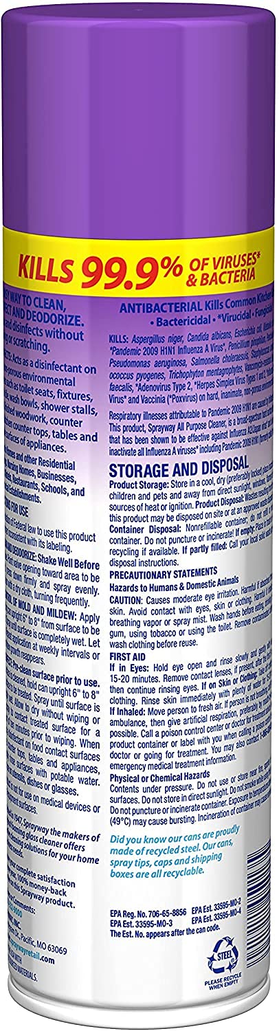 Sprayway Foaming Action All Purpose Cleaner and Disinfectant, Lavender Scent, 19 oz.,SW5013R