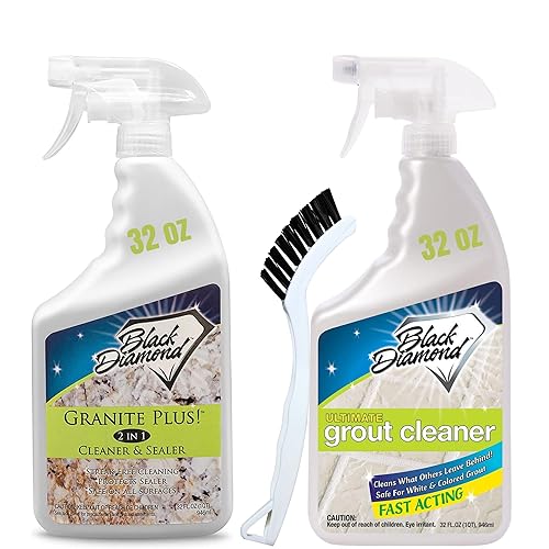 Granite Plus (Cleaner & Sealer) Deep Cleans & Seals All Natural Stone Countertops + Ultimate Grout Cleaner with Brush - Safe for Natural Stone - Acid