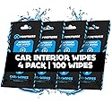 Fortress Car Interior Wipes (25 ct, Pack of 4) for Car Interior Cleaning, Dashboard, Seats, Detailing, and Steering Wheel [Travel Size] Skin-Safe Car
