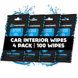 Fortress Car Interior Wipes (25 ct, Pack of 4) for Car Interior Cleaning, Dashboard, Seats, Detailing, and Steering Wheel [Travel Size] Skin-Safe Car