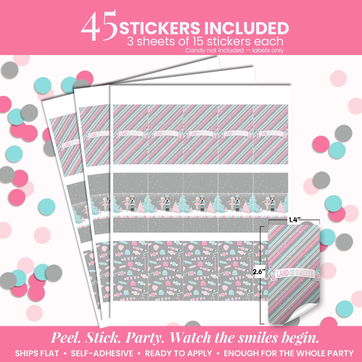 Nutcracker Land of Sweets Miniature Chocolate Candy Bar Sticker Wrappers, 45 Wrap Around Labels Sized 1.4" x 2.6" by AmandaCreation, Great for Holiday