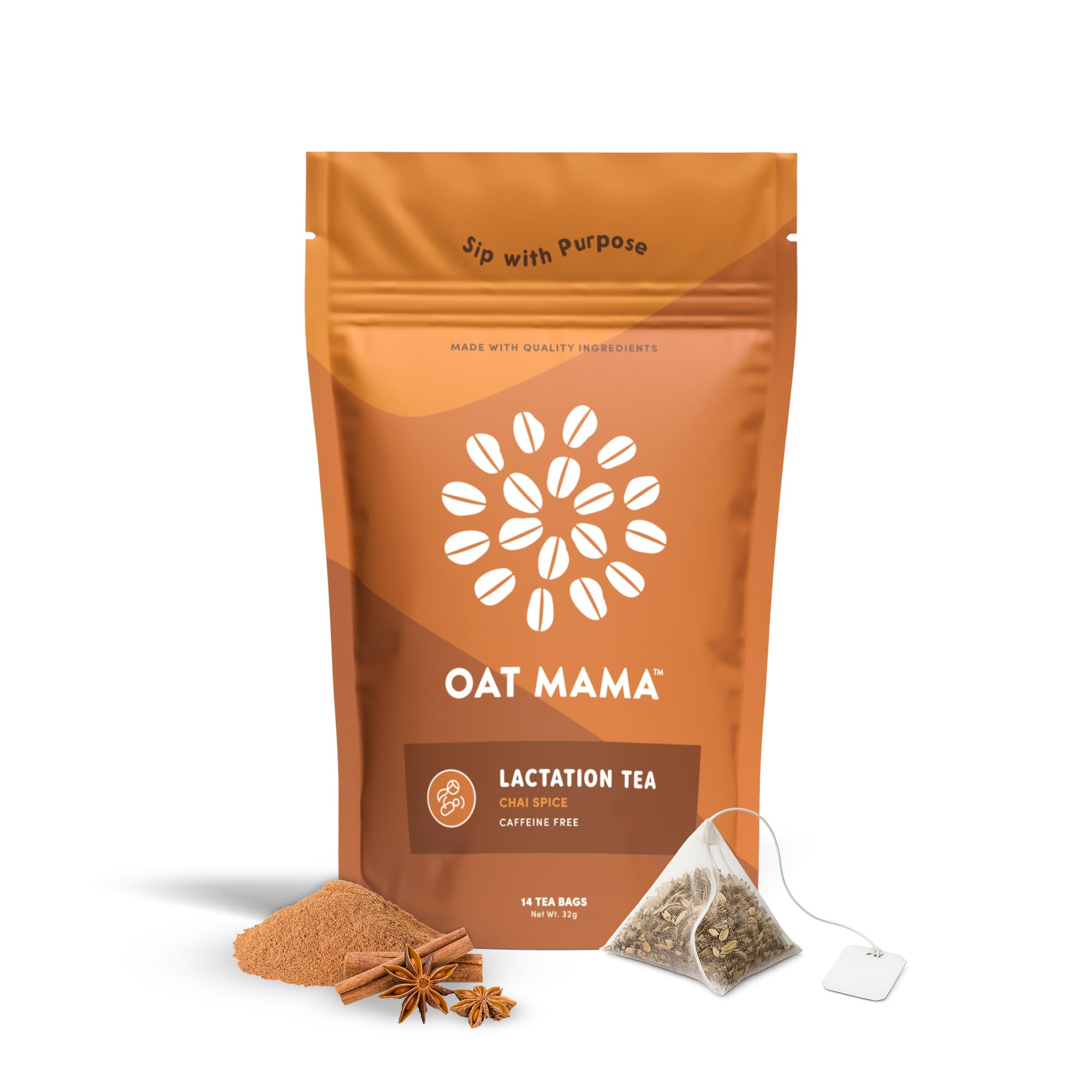 Oat Mama Flavored Microplastics-Free Lactation Tea for Breastfeeding Moms - Chai Spice Flavor - Breastfeeding Essentials for Milk Supply Increase