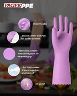 PACIFIC PPE 2 Pairs Dishwashing Cleaning Gloves with Latex free, Cotton lining, Kitchen Gloves (Purple+Blue, Medium)