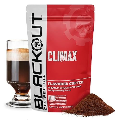 Blackout Coffee Climax Amaretto, Irish Cream & Kahlua Flavored Ground Coffee - Medium Roast, Smooth Taste, Guilt-Free Indulgence - Freshly Roasted