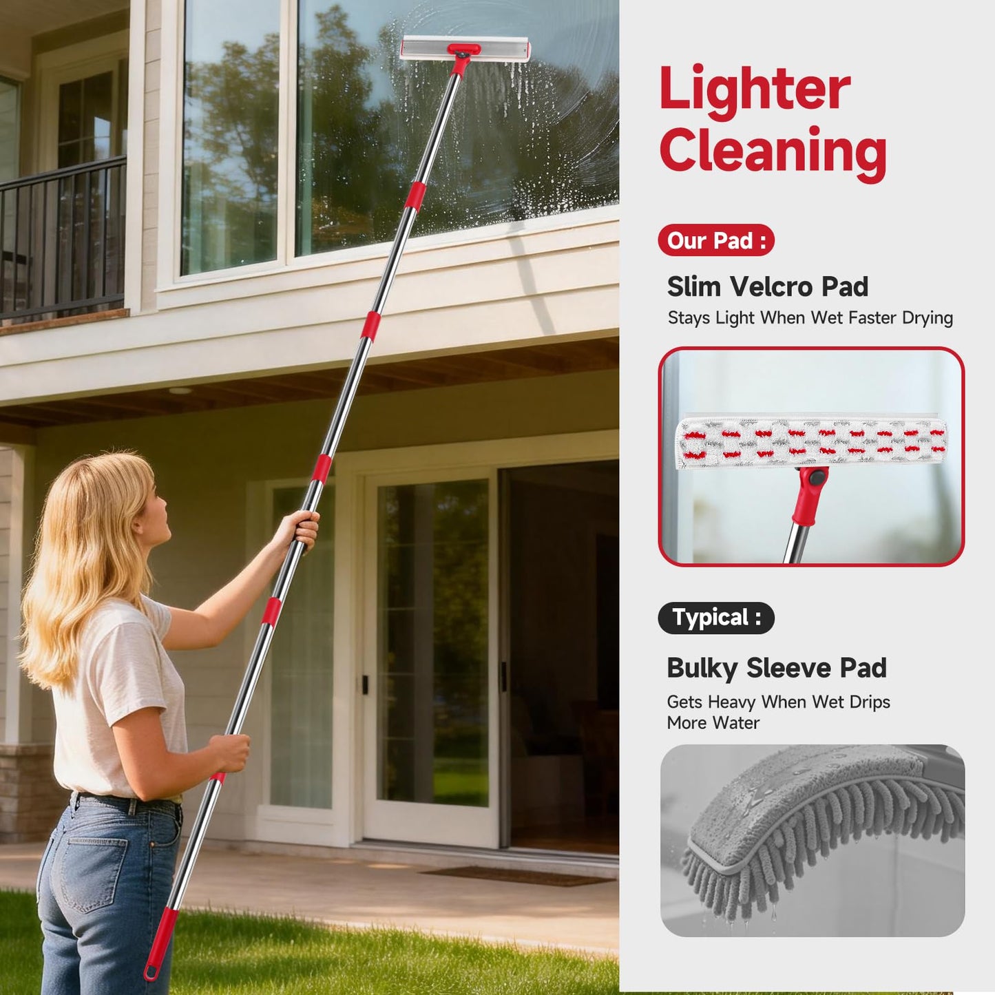 86.6" Window Squeegee for Home, Squeegee for Window Cleaning Kit with 6-Section Adjustable Long Handle, 16" & 12" Glass Scraper Squeegee for Shower