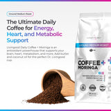 Livingood Daily Coffee with Moringa, Ground Medium Roast Coffee with Plant Based Ingredients for Morning Energy, Made with Moringa Powder, Organic