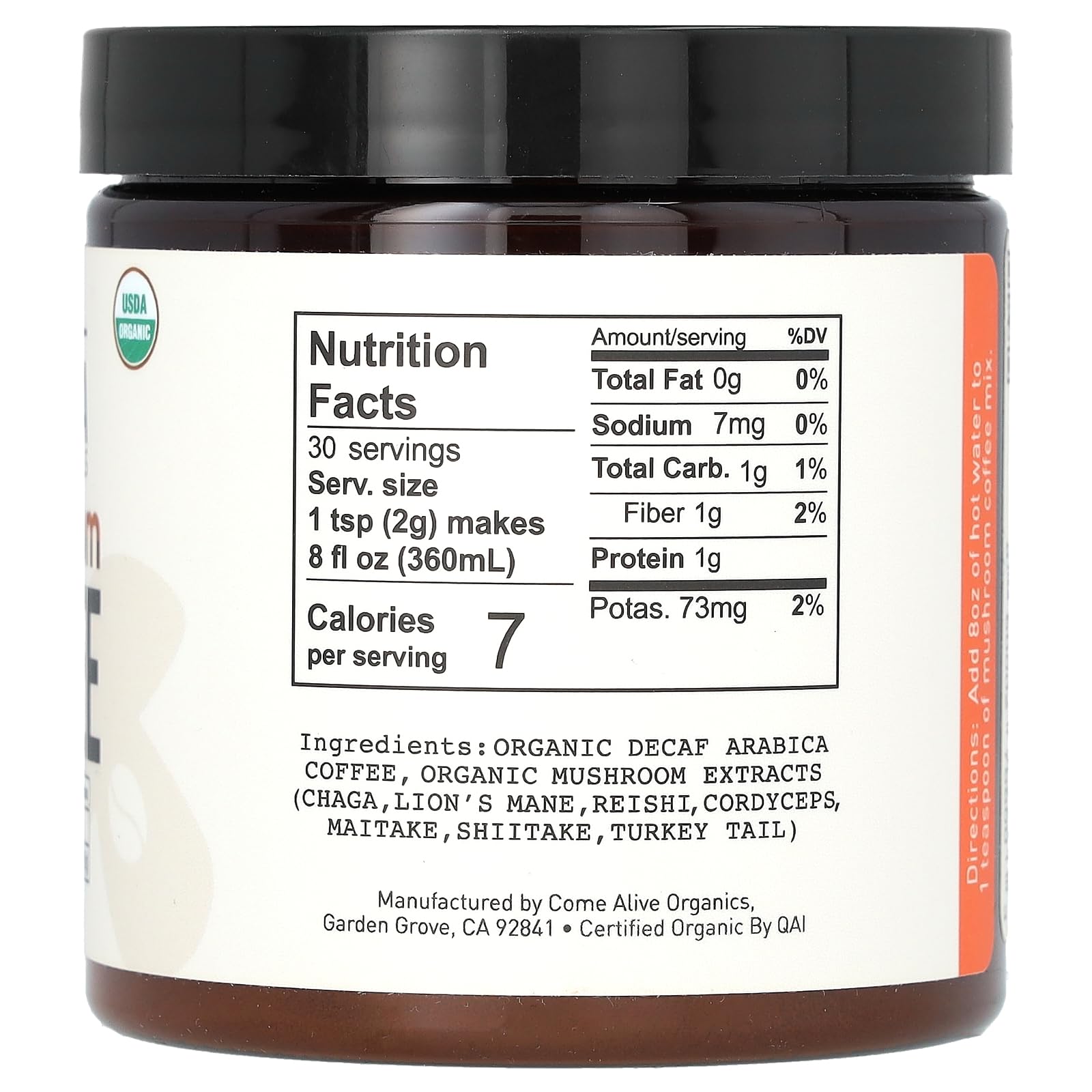 La Republica Organic Decaf Instant Mushroom Coffee Organic, Water-Processed, 7 Superfood Shrooms (Lion's Mane, Reishi, Chaga, Cordyceps, Shiitake