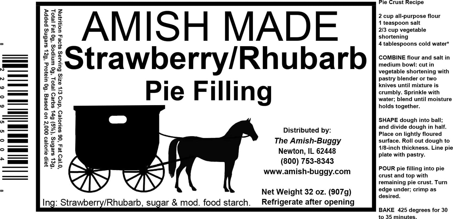 Amish Pie Filling Strawberry/Rhubarb and Topping - TWO 32 Oz Jars