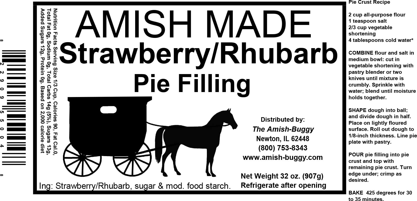 Amish Pie Filling Strawberry/Rhubarb and Topping - TWO 32 Oz Jars