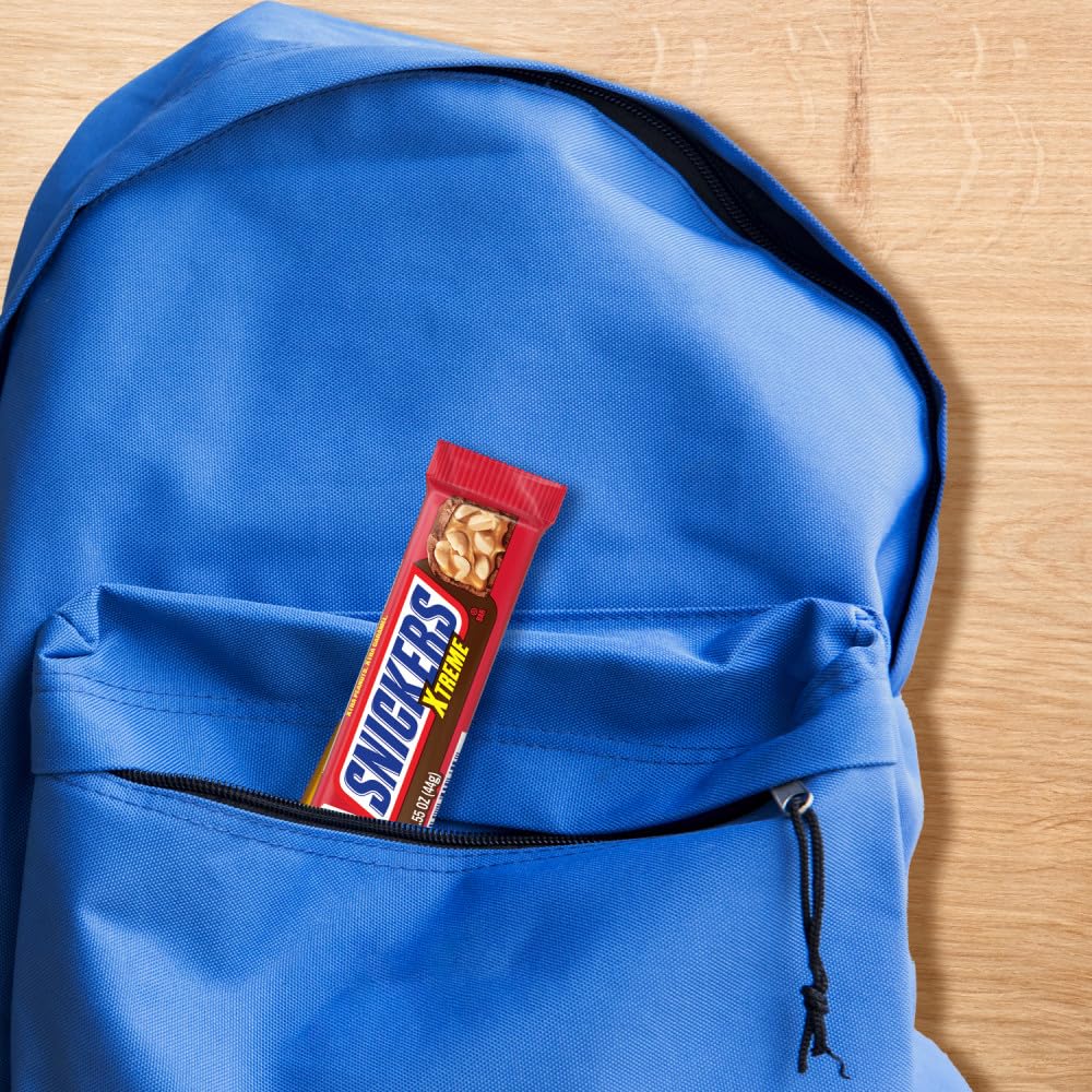 SNICKERS Xtreme Peanut and Caramel Chocolate Extra Peanuts, Extra Caramel Candy Bar, 1.55 Oz Single Bar, 24 Count