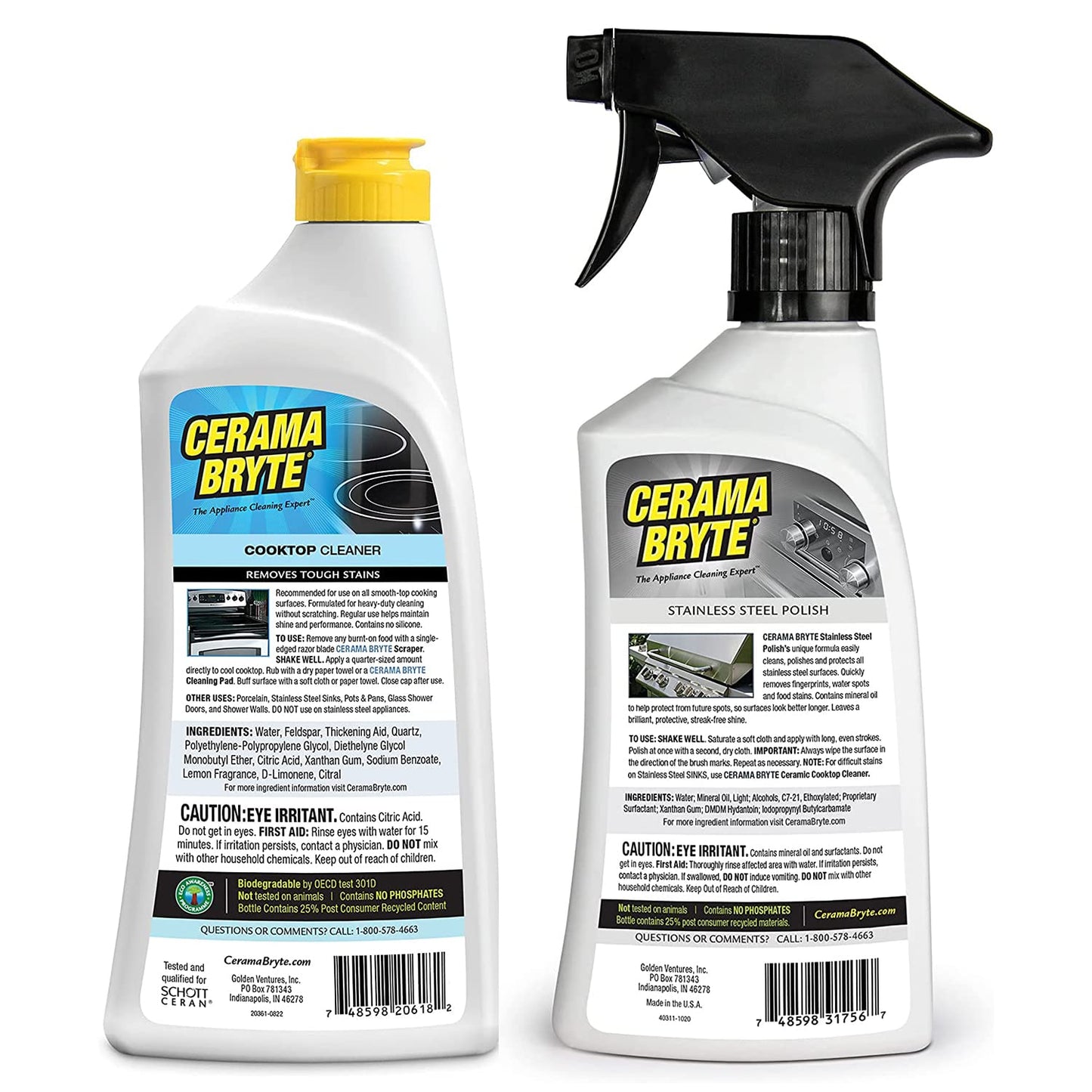 Cerama Bryte Stainless Steel Appliance Cleaner & Removes Tough Stains Cooktop and Stove Top Cleaner for Glass - Ceramic Surfaces, 16 & 18 Ounces, 3-18