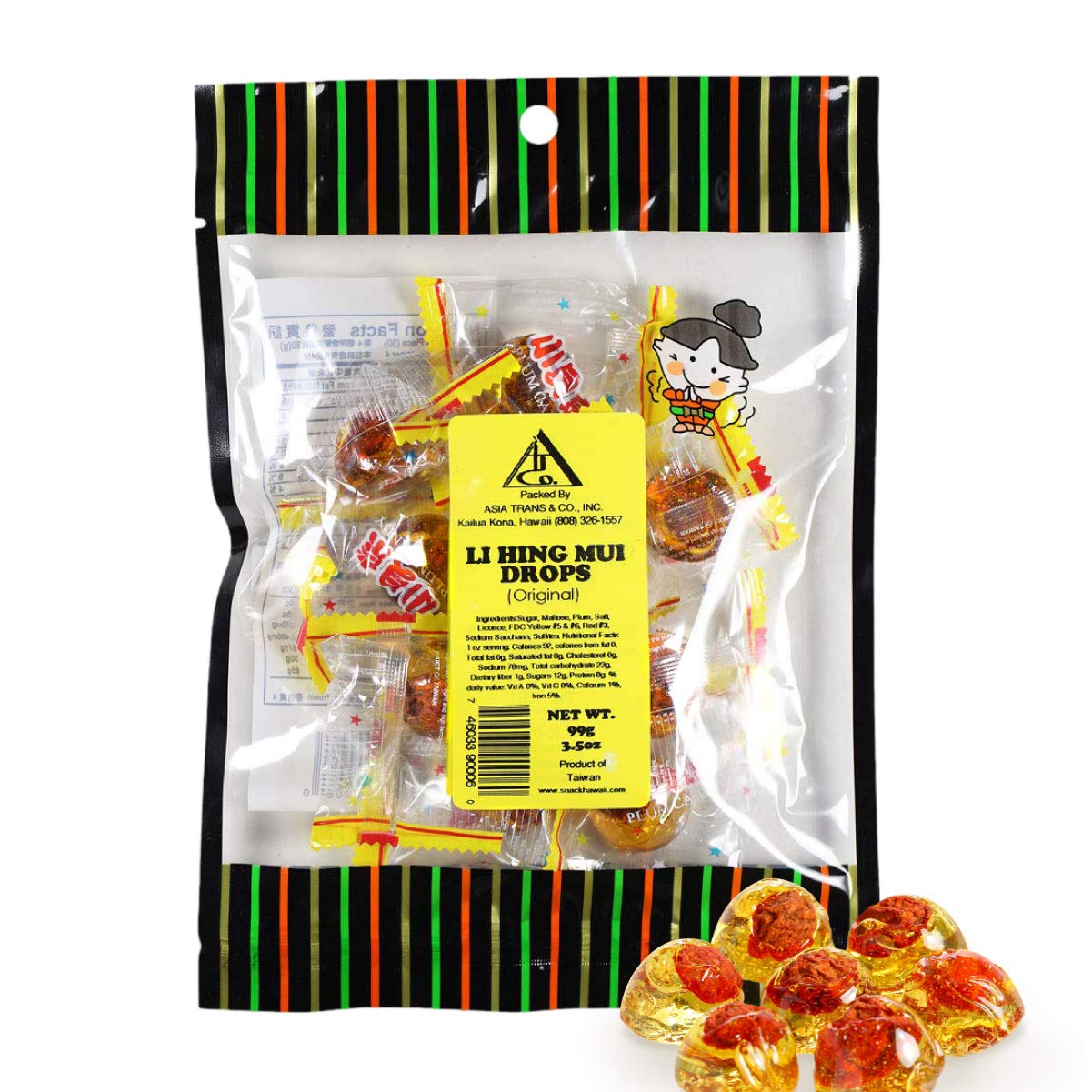 Asia Trans Golden Plum Crack Seed Drops | Local Favorite | Sweet, Sour, & Salty Dried Asian Plum Hard Candy (3.5 oz)
