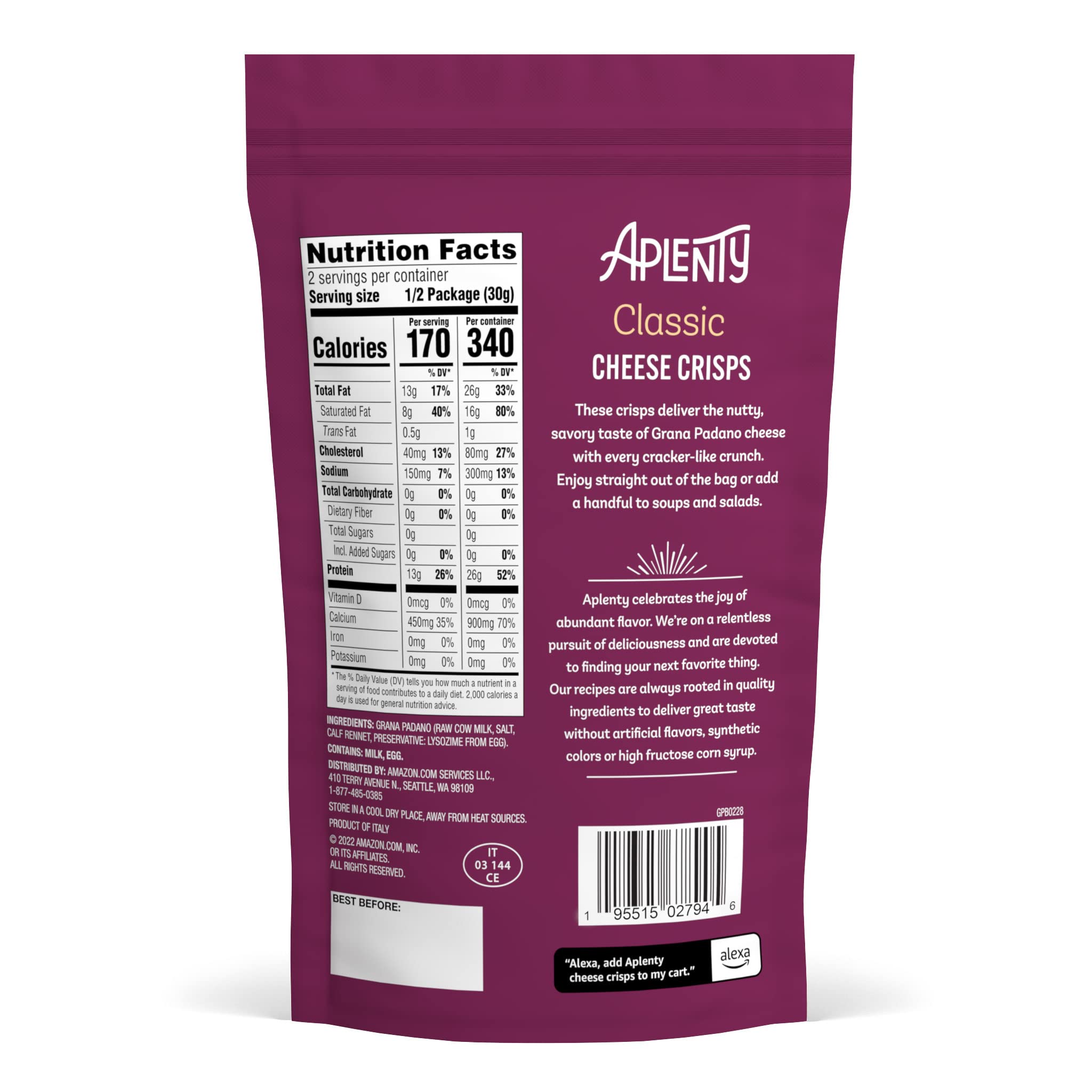 Amazon Brand, Aplenty Classic Cheese Crisps, 2.11 Oz