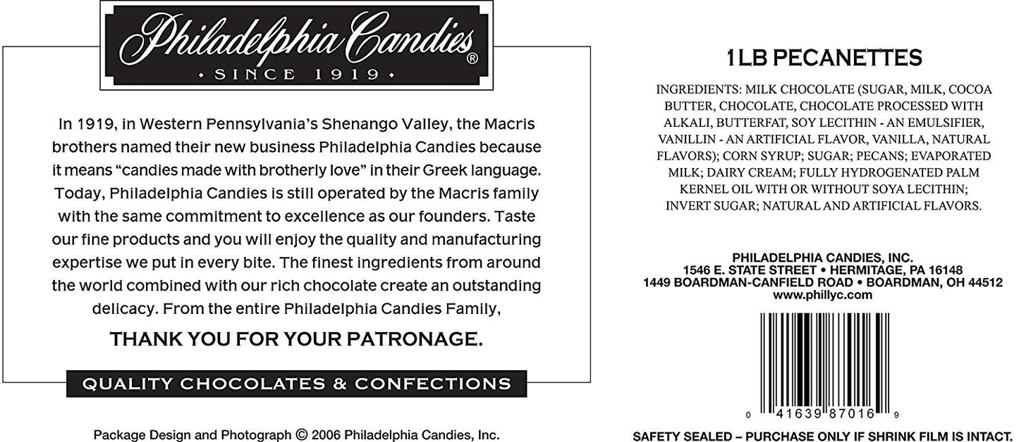 Philadelphia Candies Original Pecanettes (Caramel Pecan Clusters), Milk Chocolate 1 Pound Gift Box