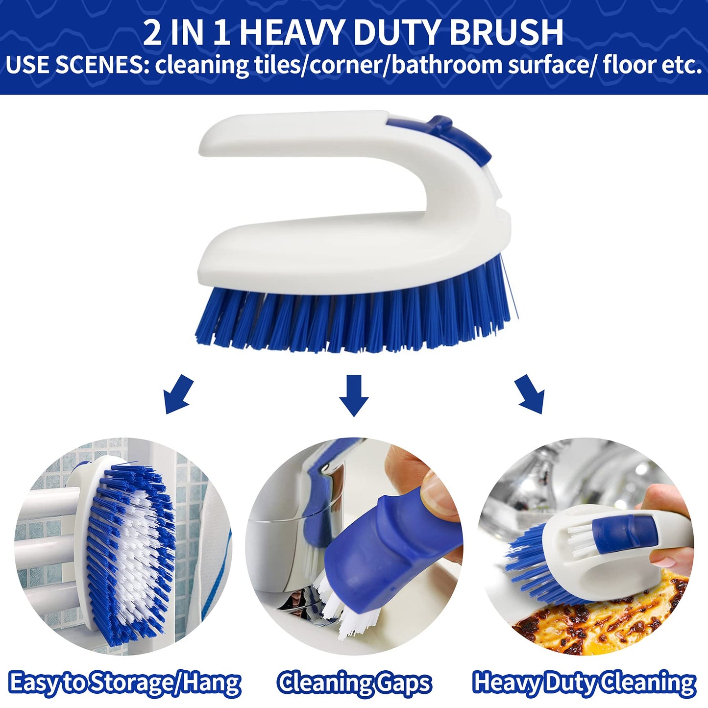 CELOX Kitchen Scrub Brush Set with Ergonomic Handle, Deep Cleaning Brushes, Include Dish Brush (Blue)