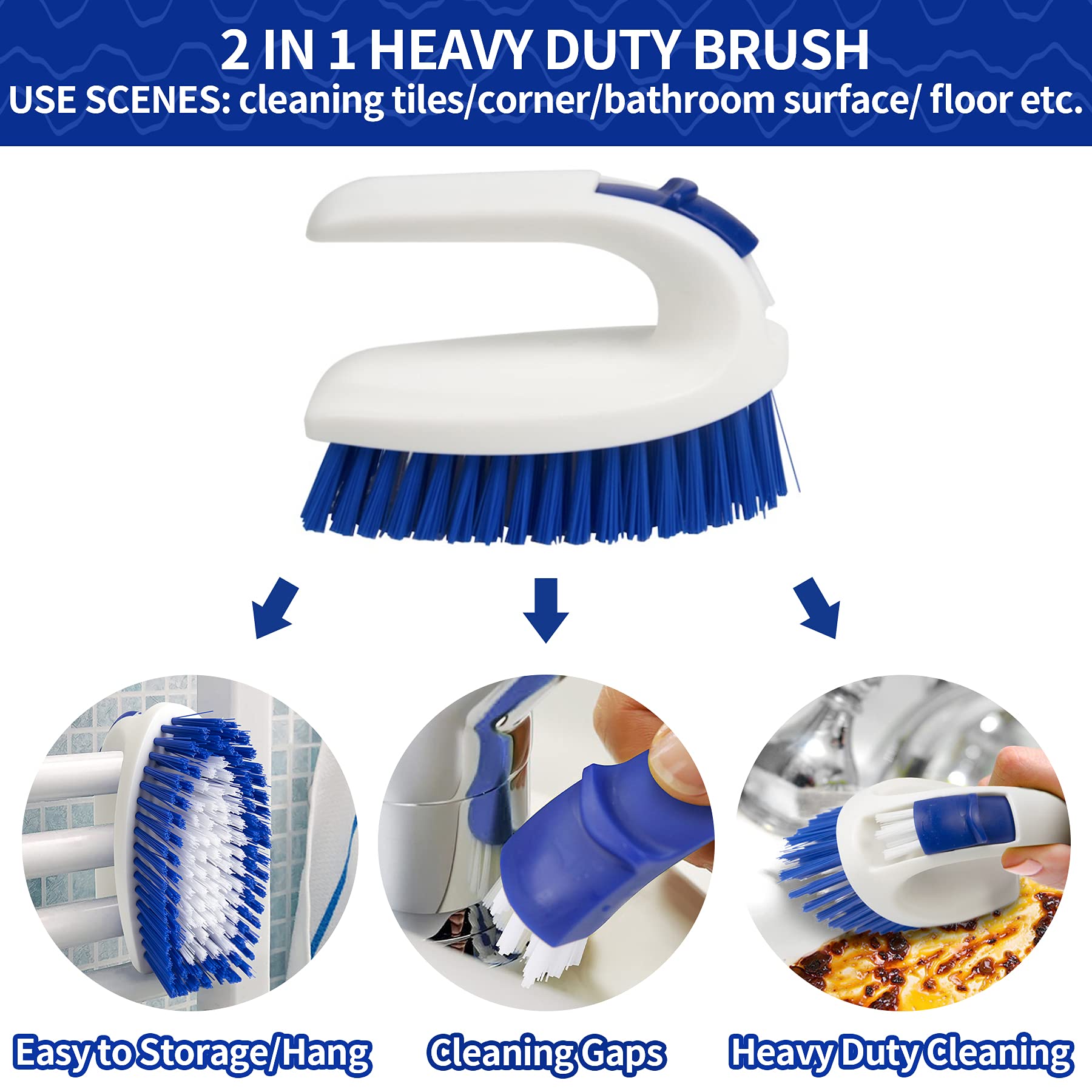 CELOX Kitchen Scrub Brush Set with Ergonomic Handle, Deep Cleaning Brushes, Include Dish Brush (Blue)