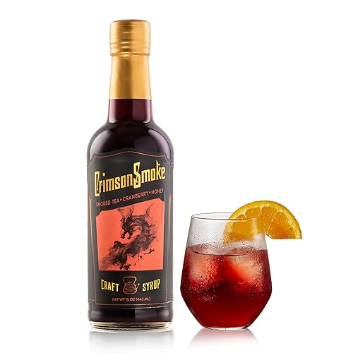 Absinthia Crimson Smoke Craft Mixer - Smoky Non-Alcoholic Drink Mixer with Cranberry, Honey & Cedar-Smoked Black Tea | Cocktail Syrup for Mocktails