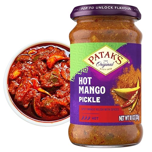 Patak’s Hot Mango Pickle - Authentic Indian Relish w/Mango Chunks, Mustard Seeds & Aromatic Spices - Perfect for Sandwiches, Salads & Cold Meats