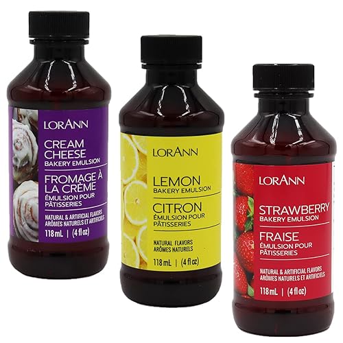 Lorann Oils Cream Cheese, Lemon, Strawberry Bakery Emulsion: Triple Flavor Blend, Ideal for Enhancing Complex Flavors in Baked Goods, Gluten-Free