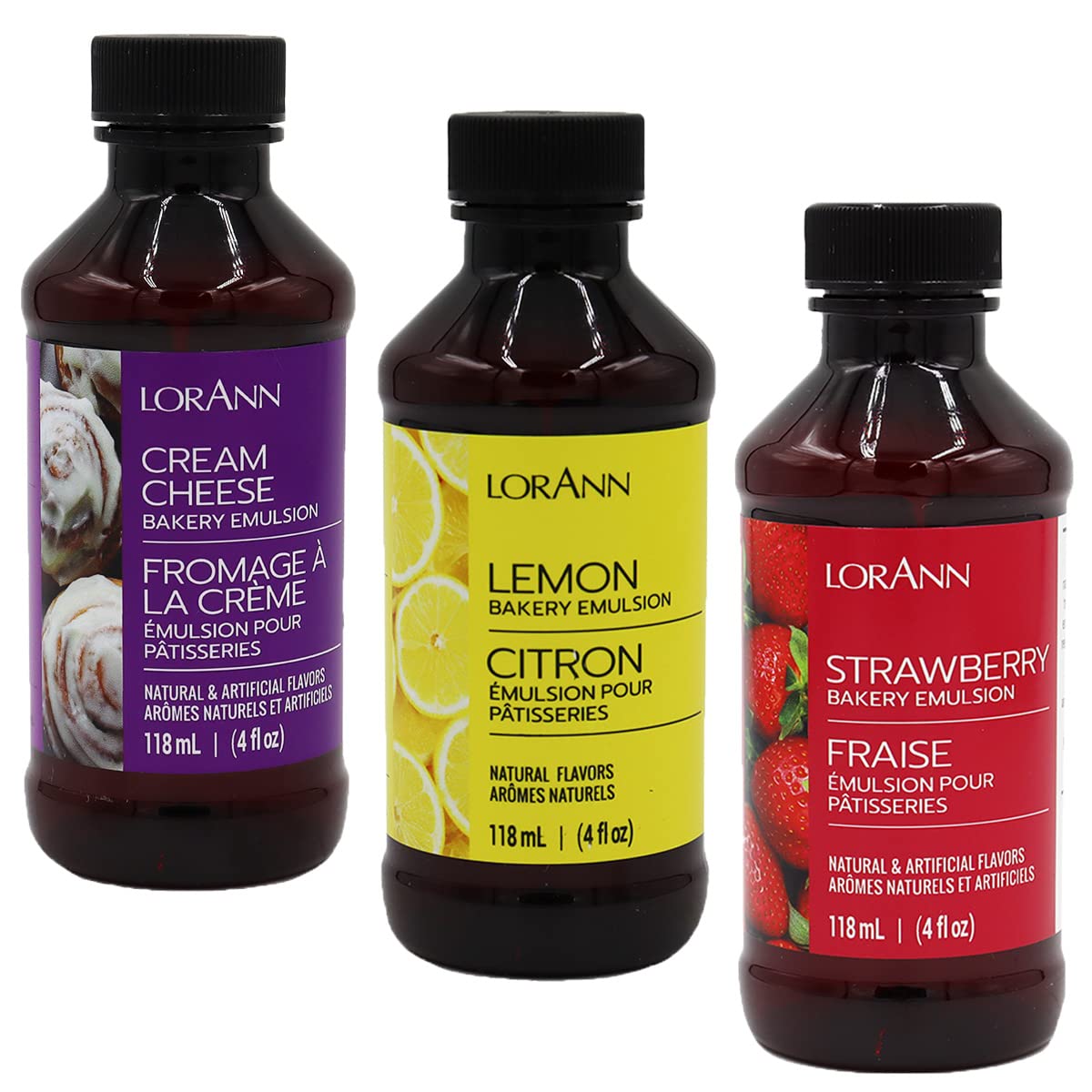 Lorann Oils Cream Cheese, Lemon, Strawberry Bakery Emulsion: Triple Flavor Blend, Ideal for Enhancing Complex Flavors in Baked Goods, Gluten-Free