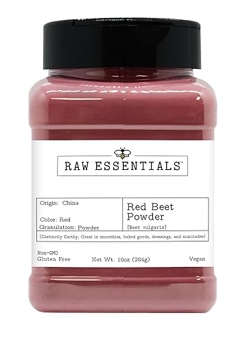 Raw Essentials Red Beet Powder - Great in Smoothies, Baked Goods, Dressings, and Marinades - Non-GMO, Gluten Free and Vegan - 10 oz