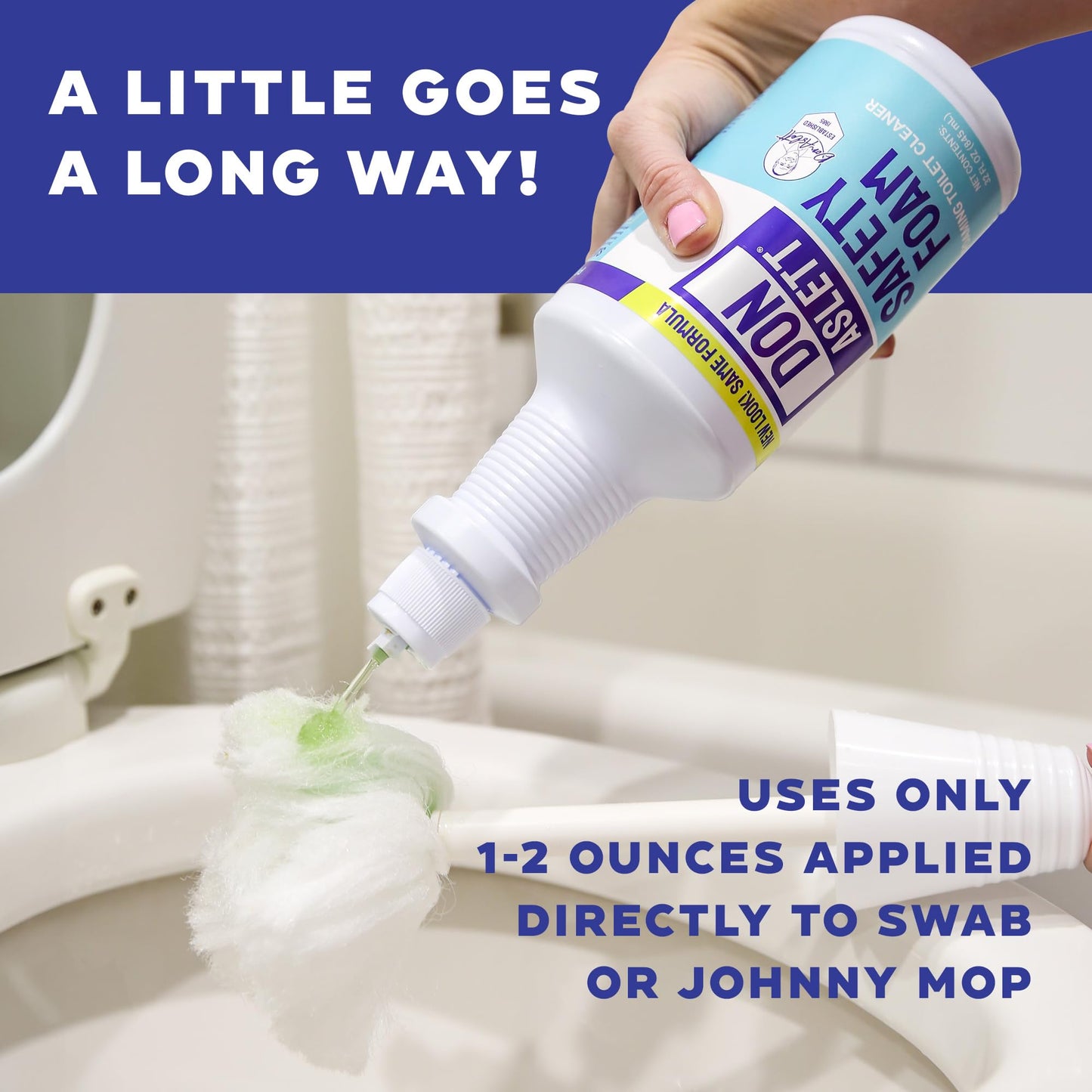 Don Aslett Johnny Mop & Safety Foam Toilet Bowl Cleaner (Two 32 Oz Bottles) Set | Acidic Detergent and Deodorizer | 14" Handle to Easily Clean Toilet