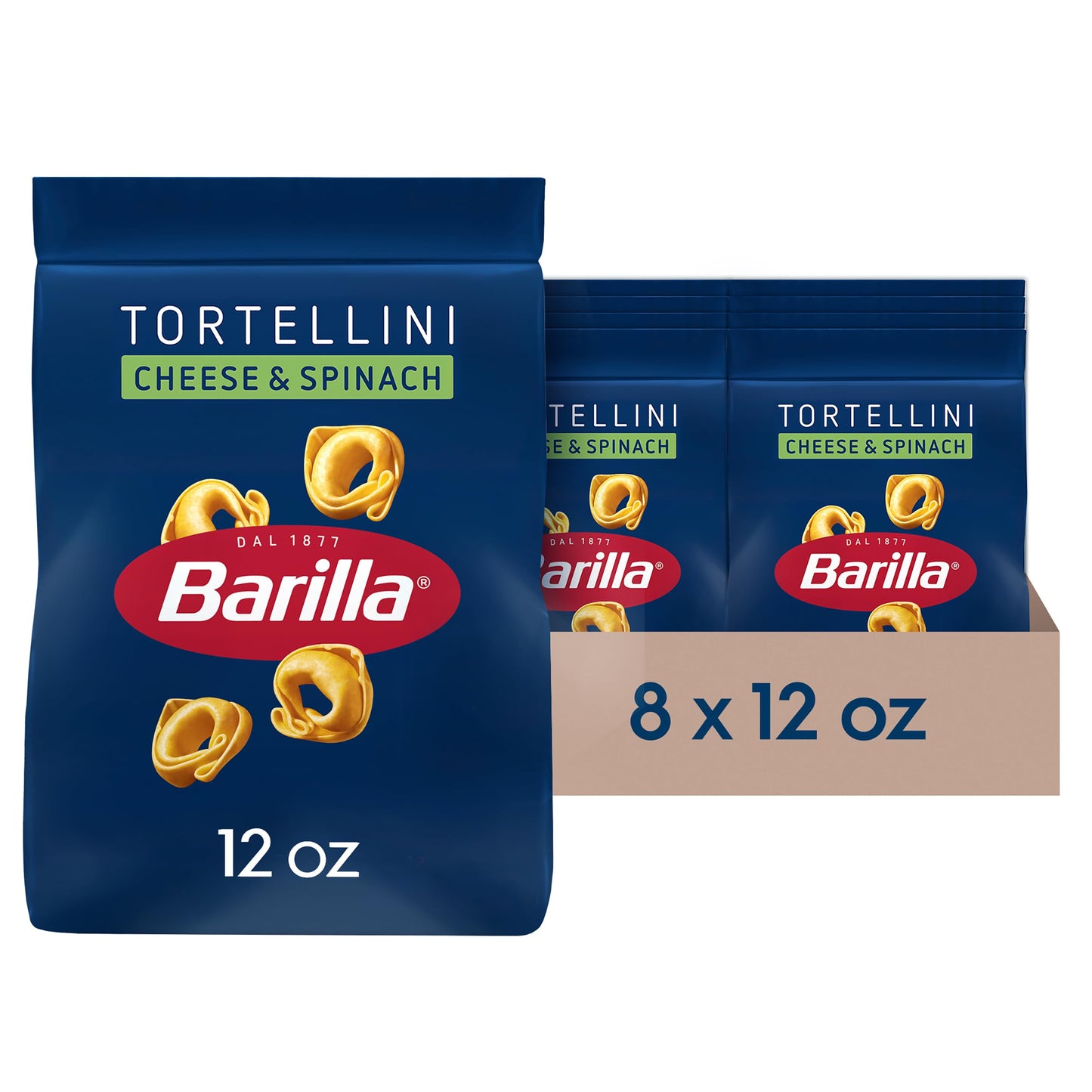 Barilla Cheese & Spinach Tortellini Pasta, 12 oz. Bag (Pack of 8) - 6 Servings Per Bag - Pantry Friendly Dried Tortellini - Made with Non-GMO