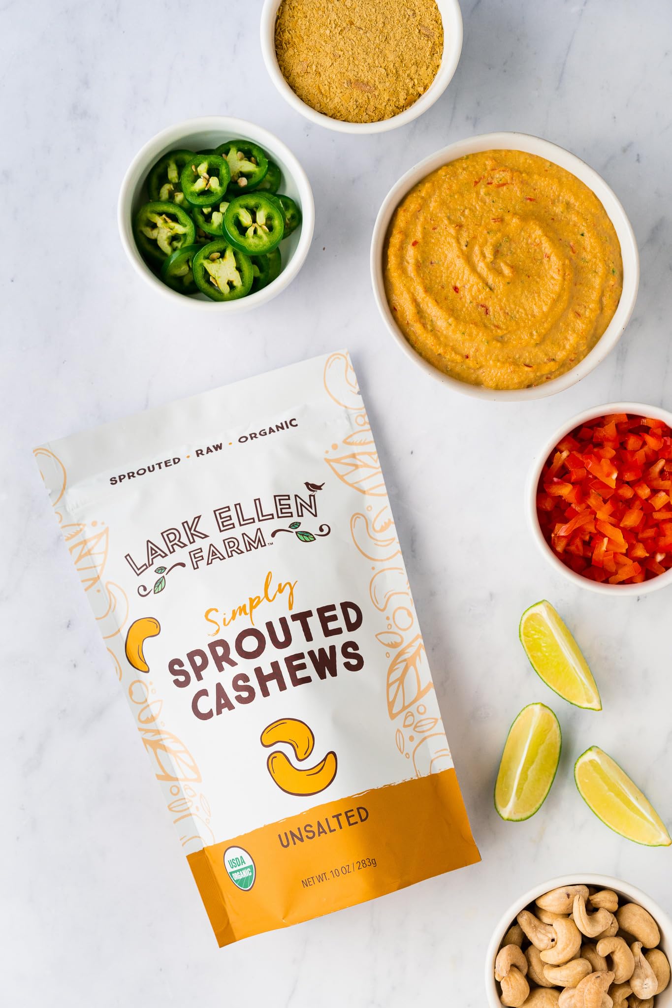 Lark Ellen Farm Unsalted Organic Raw Cashews, Sprouted, Air-Dried, Gluten-Free, Non-GMO, Vegan, Keto, Certified USDA, Peanut-Free Facility, Resealable