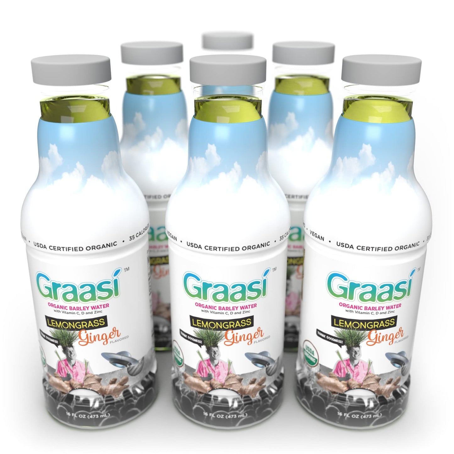 Graasi Organic Barley Grass Water | Hydration Drink with Vitamin C, D, Zinc | USDA Organic, Non-GMO, Vegan | Low-Calorie Wellness Beverage |