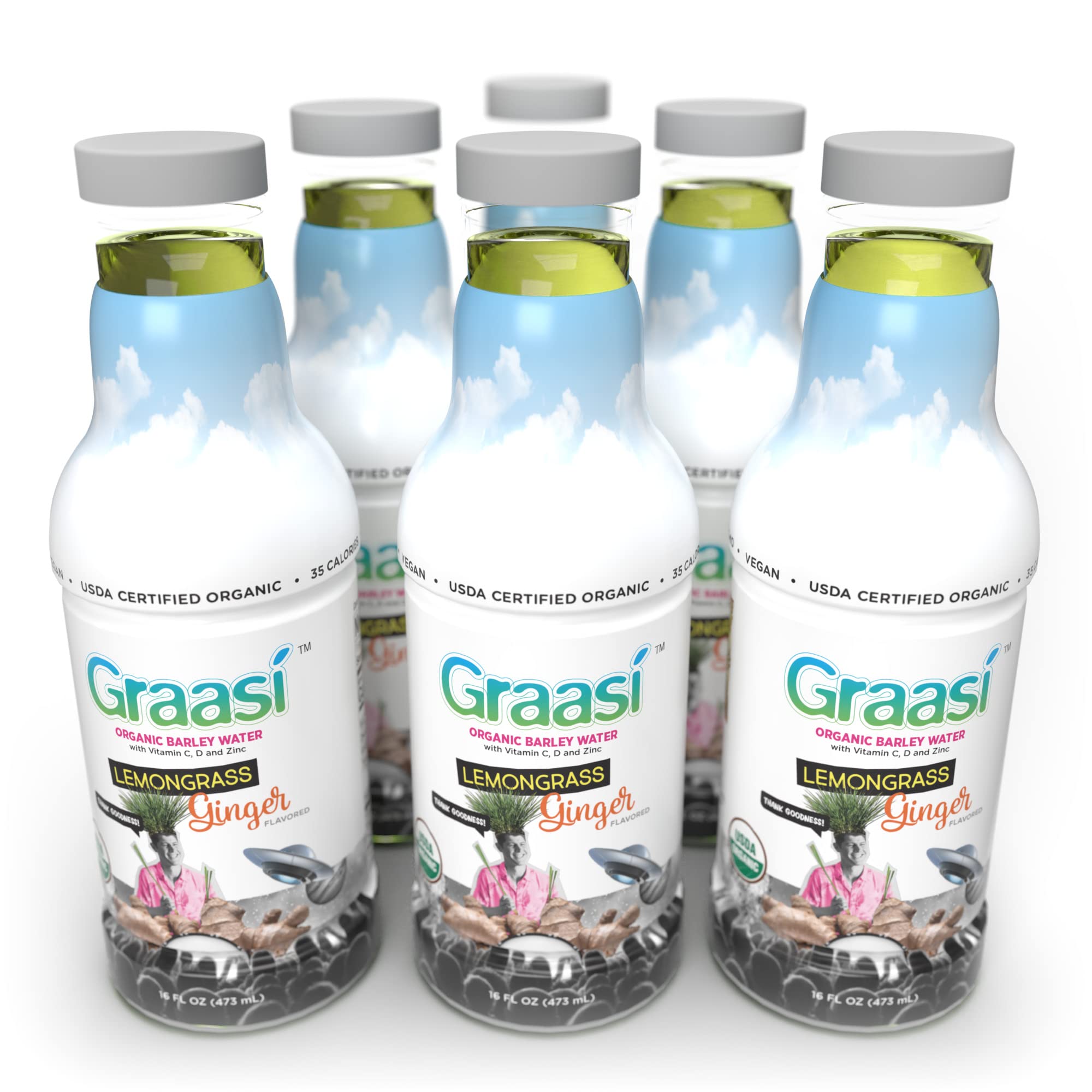 Graasi Organic Barley Grass Water | Hydration Drink with Vitamin C, D, Zinc | USDA Organic, Non-GMO, Vegan | Low-Calorie Wellness Beverage |
