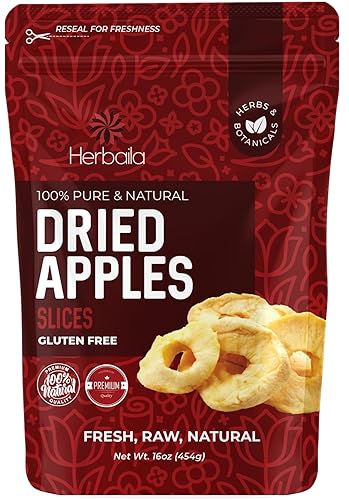 Herbaila Dried Apples 1lb, Apple Slices. Chewy Soft Dried Apples No Sugar Added, Dried Apples Bulk and Dried Apple Slices. Gluten Free Snacks, Dried