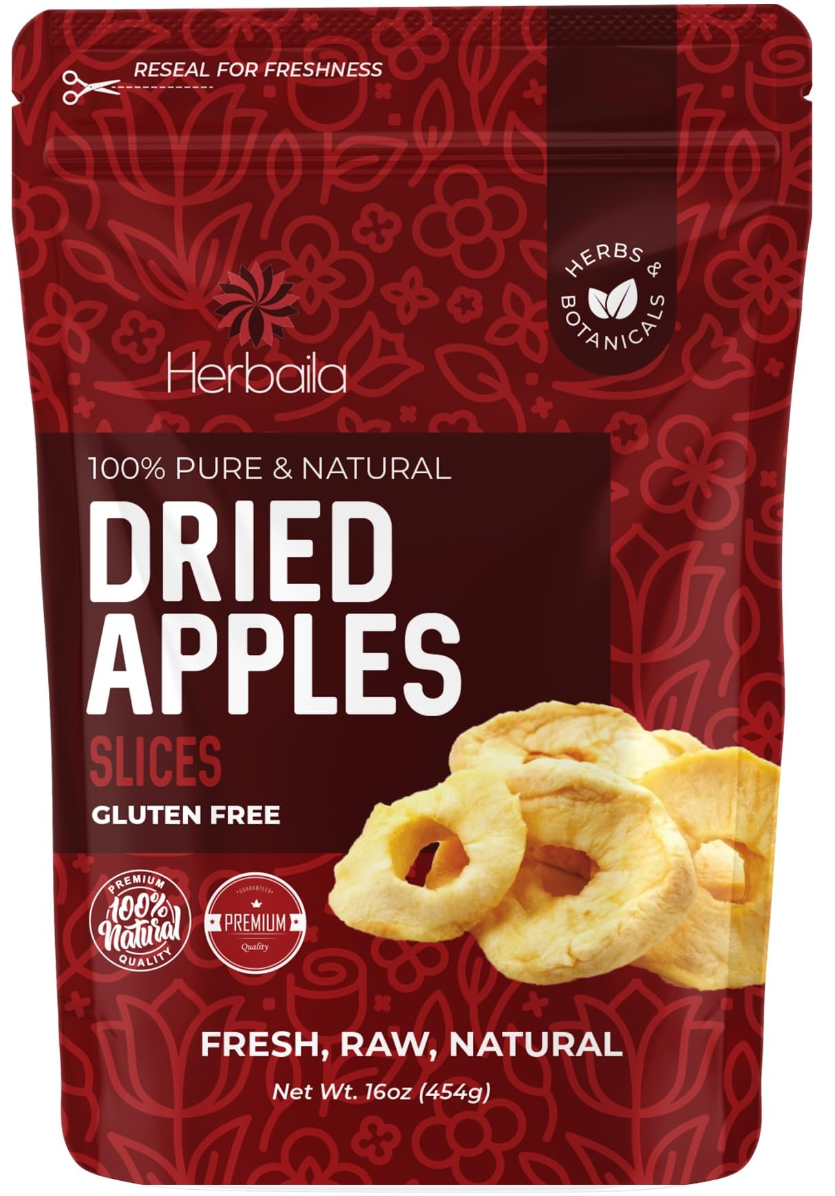 Herbaila Dried Apples 1lb, Apple Slices. Chewy Soft Dried Apples No Sugar Added, Dried Apples Bulk and Dried Apple Slices. Gluten Free Snacks, Dried