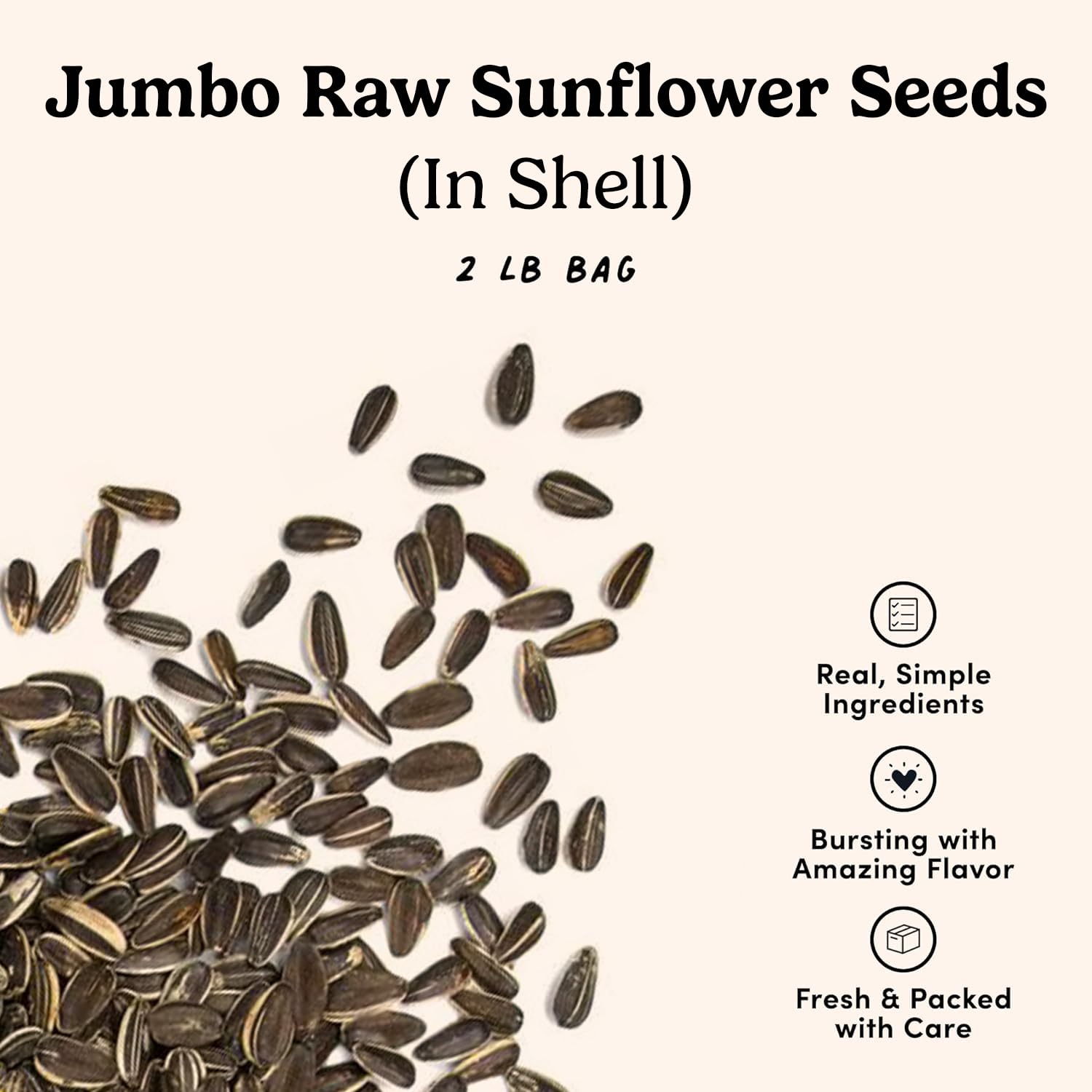 Nuts com Jumbo Raw Sunflower Seeds (In Shell) - Unsalted, Non-GMO, USA Grown, Gluten-Free - High Protein, Heart-Healthy Snack for Eating (2lb)