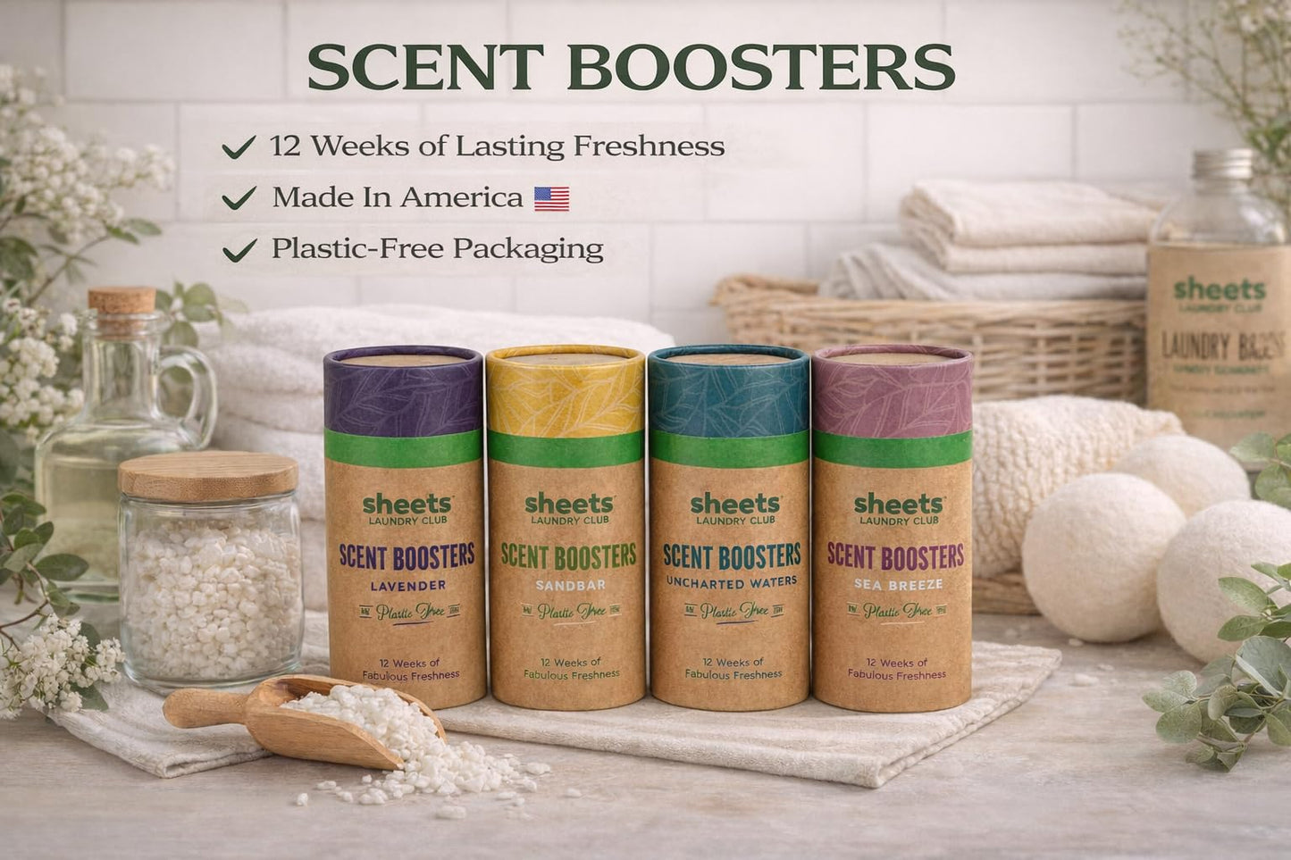 Sheets Laundry Club Laundry Scent Booster Beads Lavender, 4-Pack, Calming Floral Fragrance, Long-Lasting Freshness