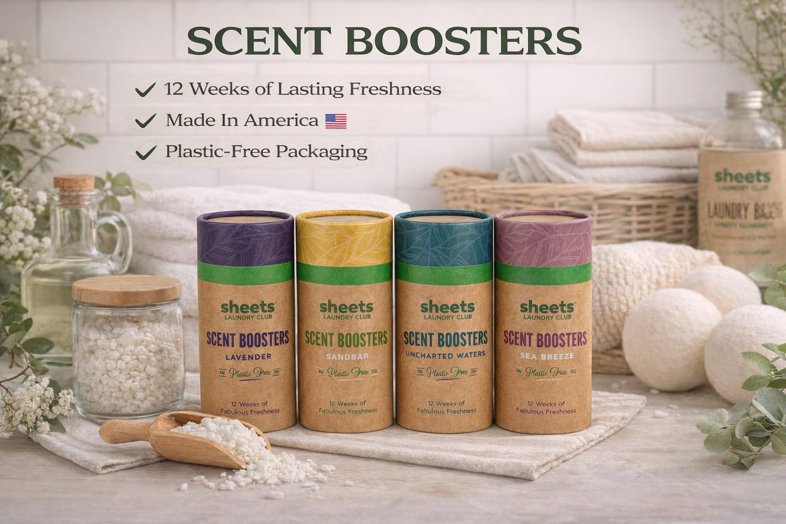 Sheets Laundry Club Laundry Scent Booster Beads Lavender, 4-Pack, Calming Floral Fragrance, Long-Lasting Freshness