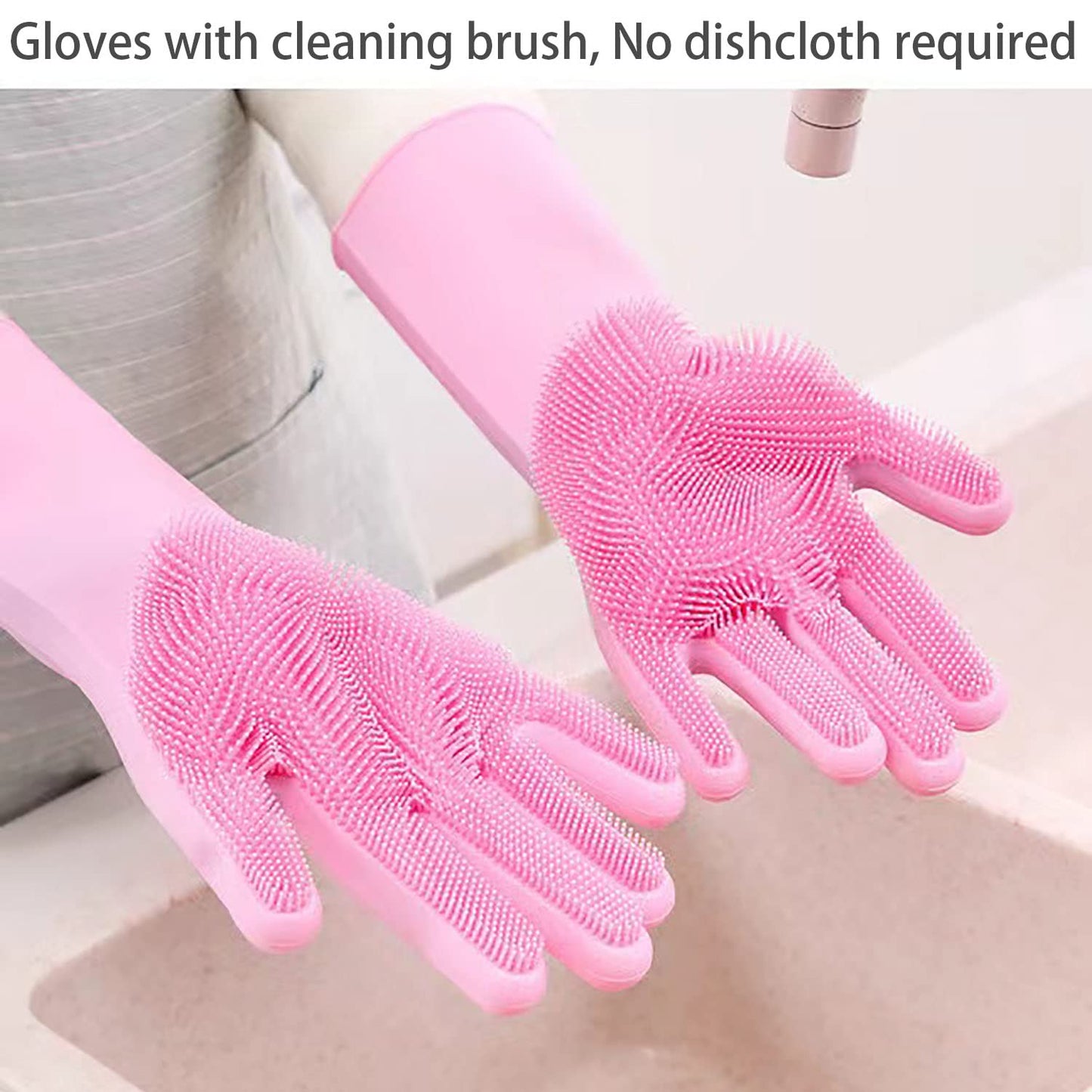 HUAYINGMEI Dishwashing Gloves Kitchen Magic Gloves Dishwashing Brush (Pink)
