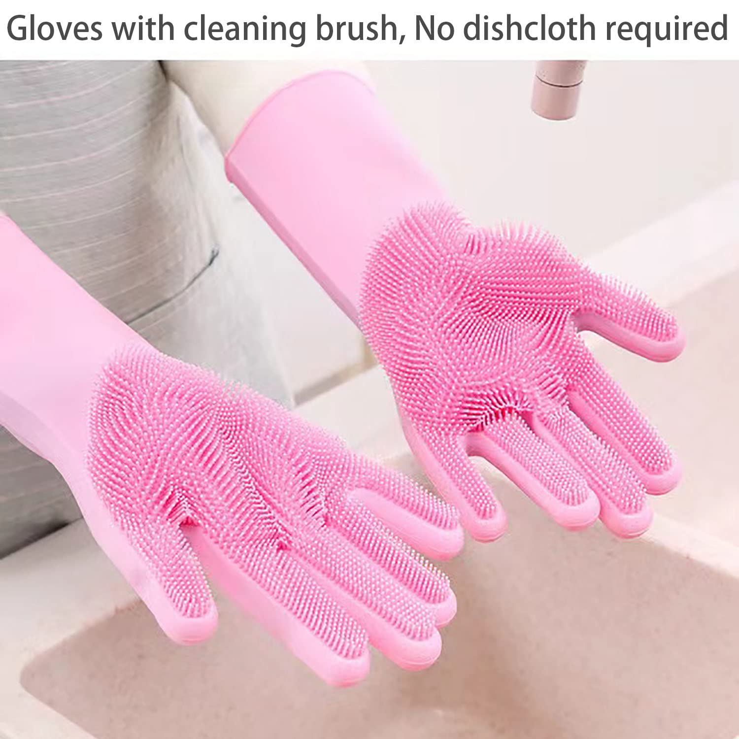 HUAYINGMEI Dishwashing Gloves Kitchen Magic Gloves Dishwashing Brush (Pink)