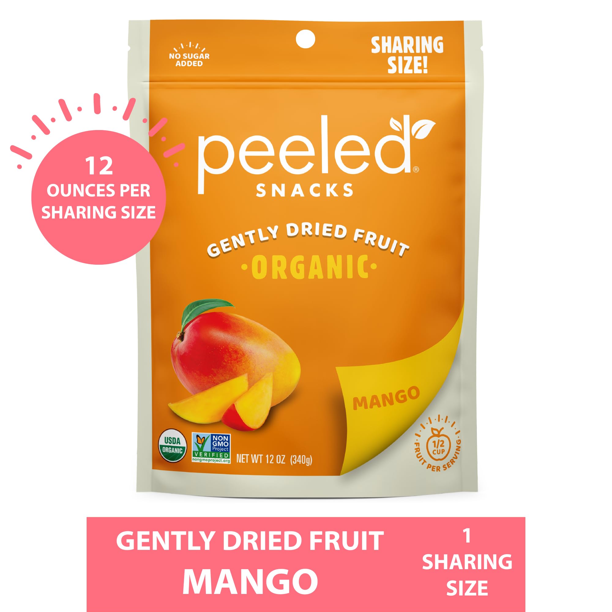 Peeled Snacks Organic Dried Fruit - Healthy, Vegan Snacks for On-the-Go Lunch and More Mango, 12 Oz (Pack of 1)