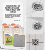 4x Whink Hair Clog Remover 32 oz Bundle with Microfiber Cloth - Hair Clogged Drain Remover - Shower Drain Cleaner for Bathroom and Septic Systems