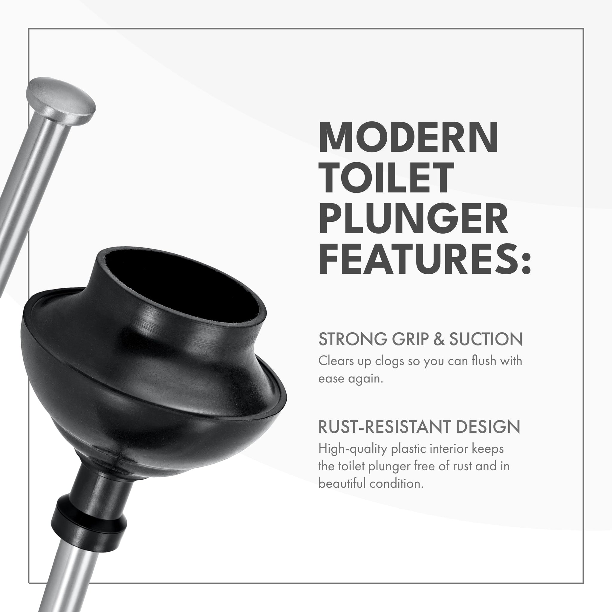ToiletTree Products Stainless Steel Plunger - Heavy Duty Toilet Bowl Plunger with Holder for Bathroom Essentials and House Cleaning Tools - Stainless