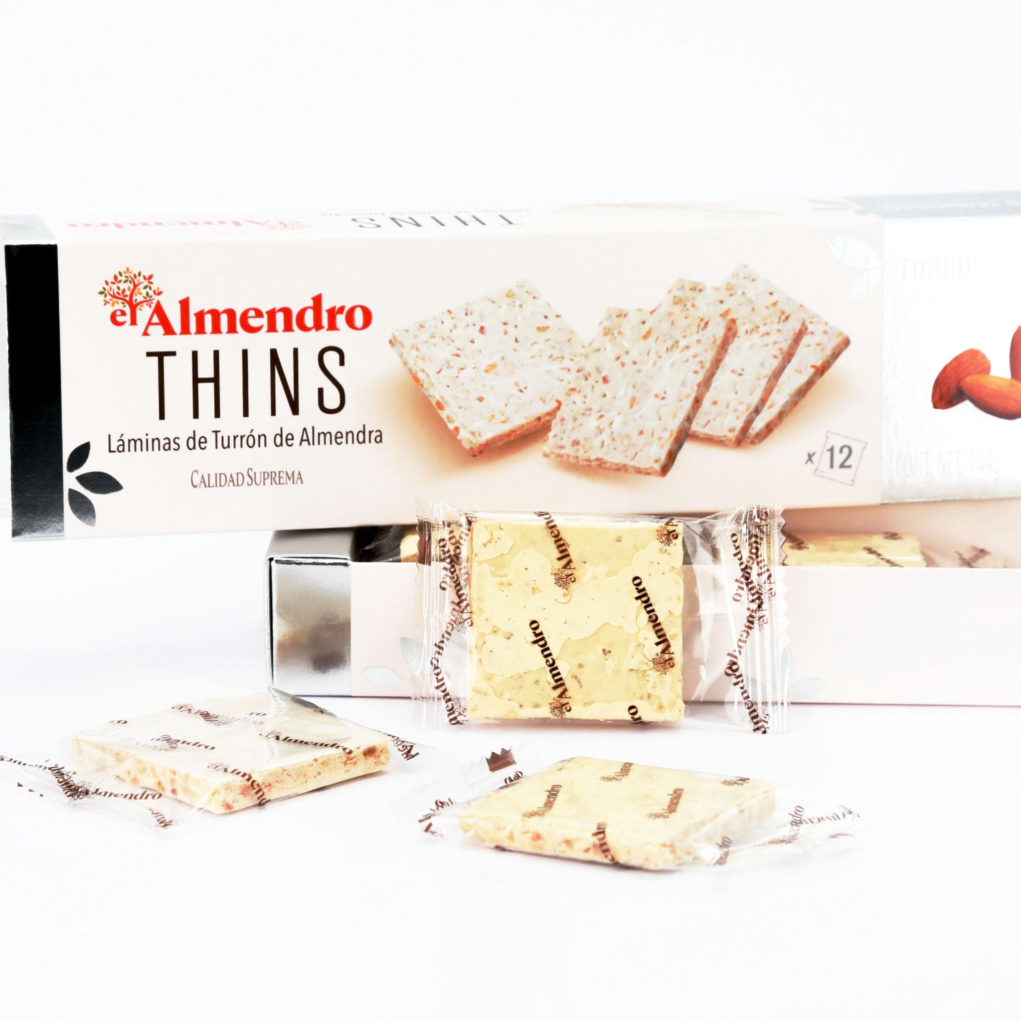 Nougat Sheets Almond Turron Thins, 12 Individually Wrapped Traditional Almond Turron Almond Thins By El Almendro